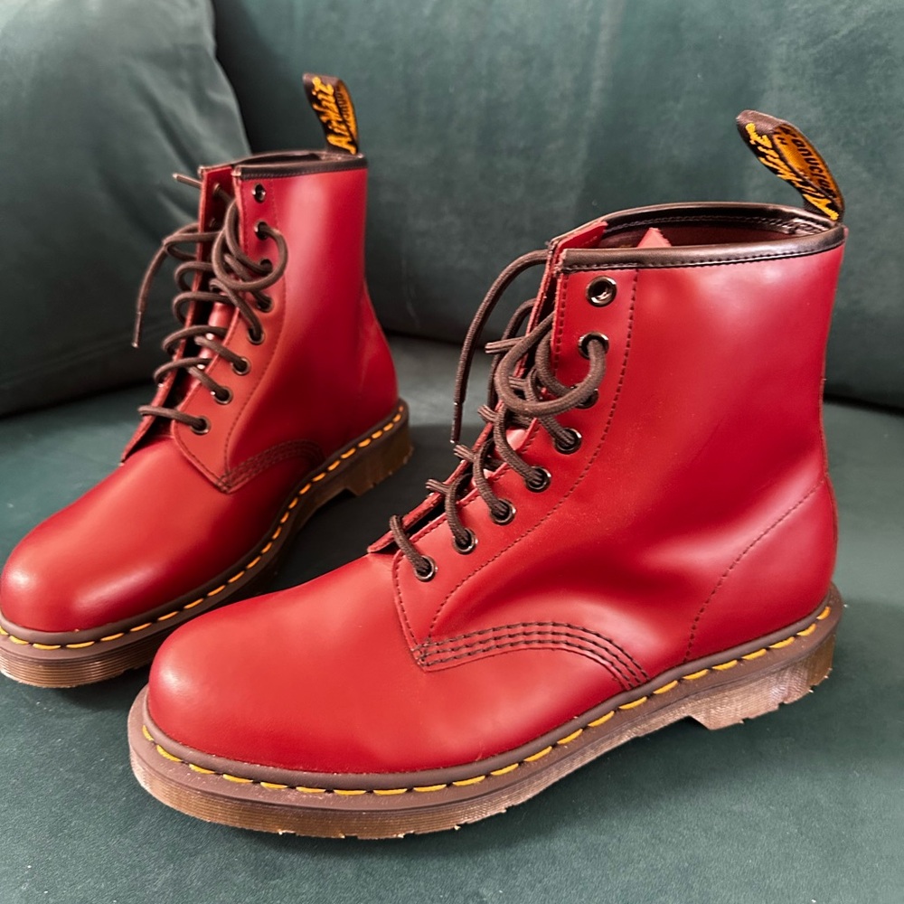 Red Leather Lace-Up Boots